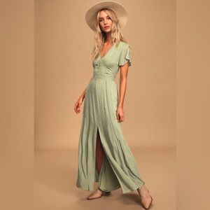 Sage Green Swiss Dot Button-Front Maxi Dress - Size Medium
